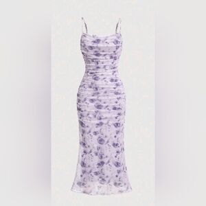 SHEIN Strapless Purple Floral Dress